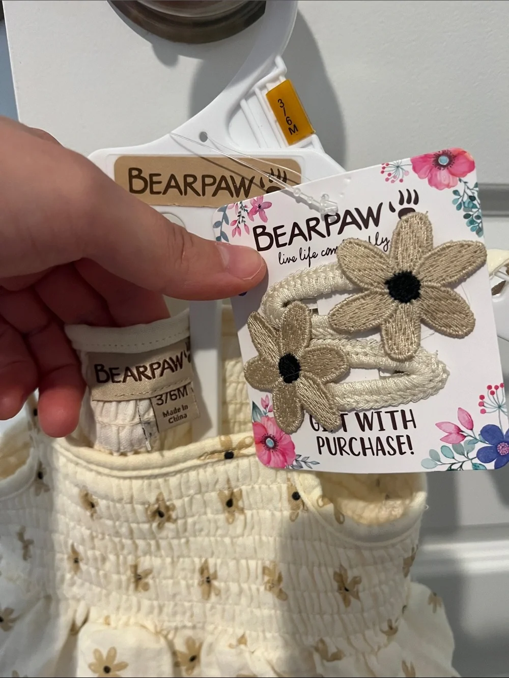 BearPaw Cream Floral Tiered Dress with Tan Accents